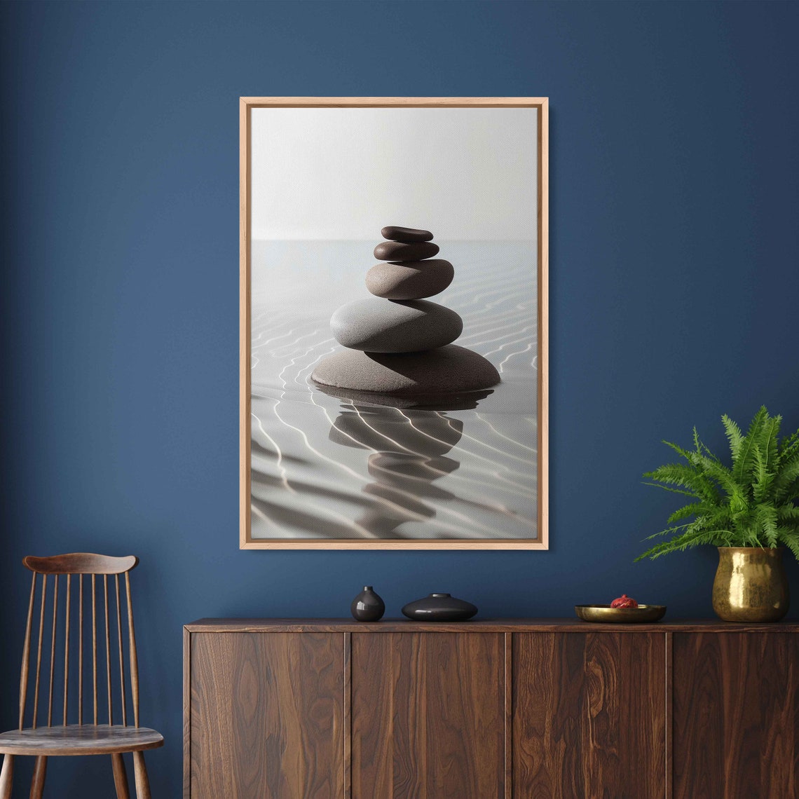 Zen Balancing Stones in Rippled Water Minimalist Meditation Art Poster - Image 2