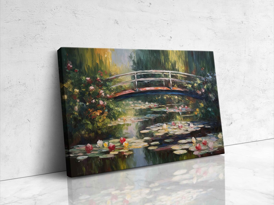 Water Lilies Pond With Japanese Bridge Impressionist Garden Painting Poster - Image 4