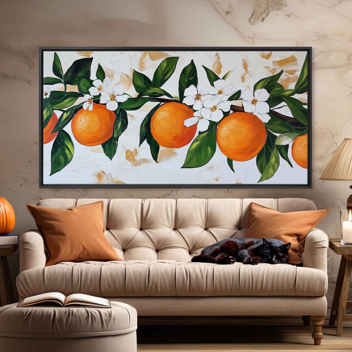 Fresh Oranges Orange Blossoms Branch Painterly Fruit Kitchen Wall Art - Image 3