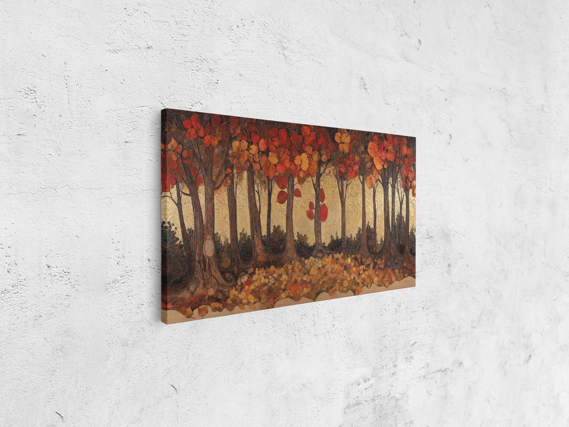 Autumn Forest With Red Orange Leaves And Fallen Foliage Art Poster - Image 4