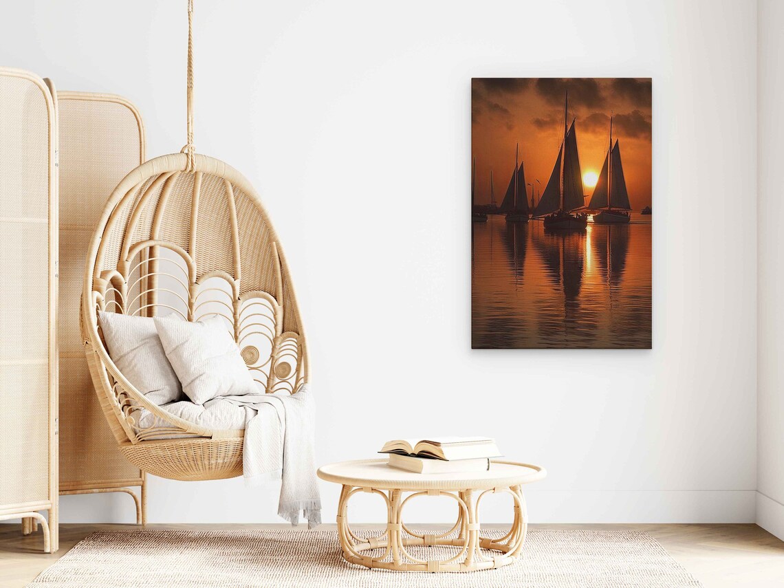 Sailboat Silhouettes At Golden Sunset On Calm Water Travel Poster - Image 4