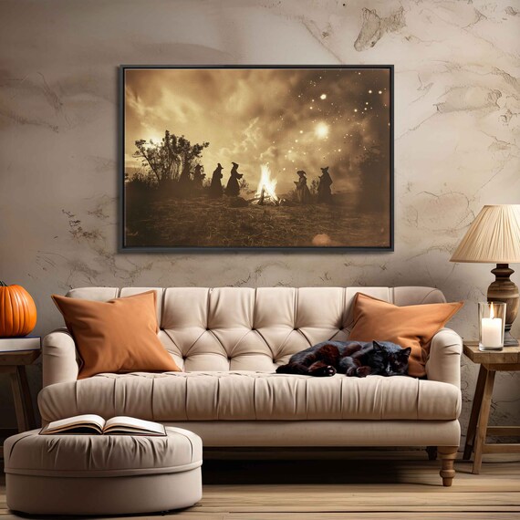 Vintage Witches Gathering Bonfire Night Ritual Spooky Coven Poster