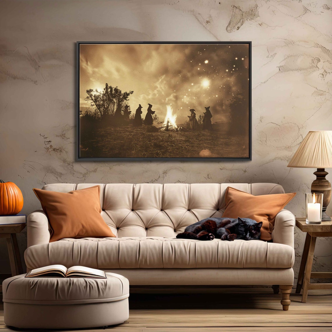 Vintage Witches Gathering Bonfire Night Ritual Spooky Coven Poster