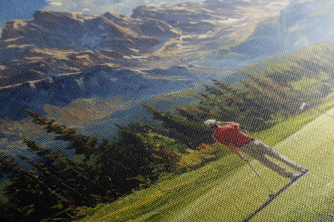 Golfer On Green With Majestice Mountain Range Wall Art Print Gift For Golfer Golf Course Pine Tree Forest Ready To Hang - Image 2
