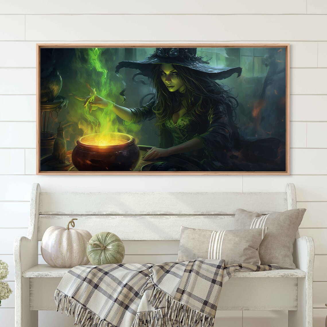 Dark Witch Brewing Green Potion Cauldron Magic Flames Fantasy Art Print - Image 3