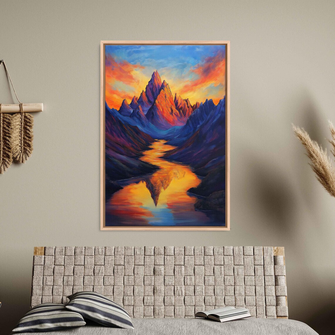 Mystical Mountain Landscape, Sunset Peaks Reflection - Image 3