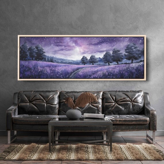 Lavender Field Milky Way Starry Night Sky Panoramic Landscape Wall Art Poster
