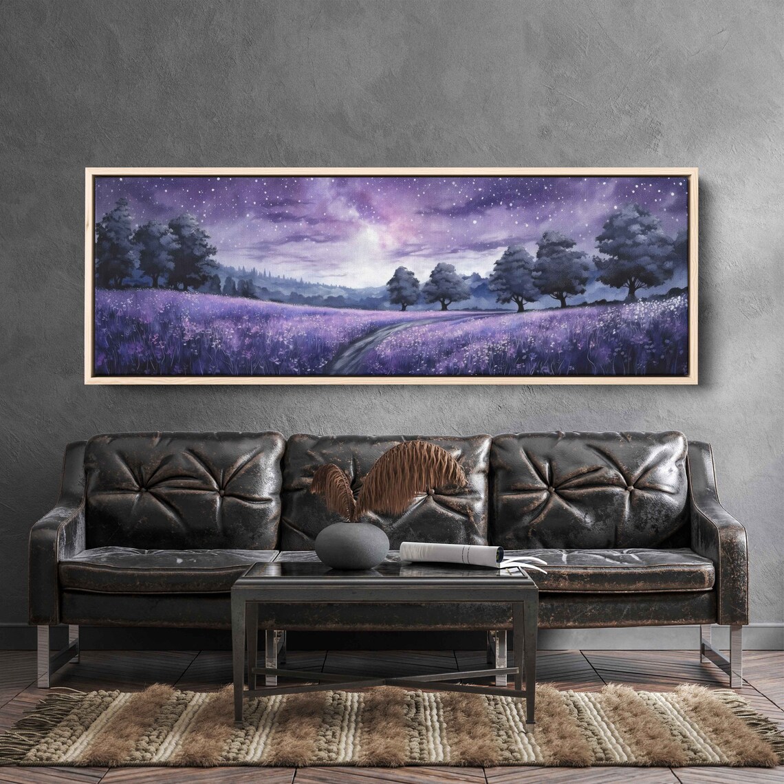 Lavender Field Milky Way Starry Night Sky Panoramic Landscape Wall Art Poster