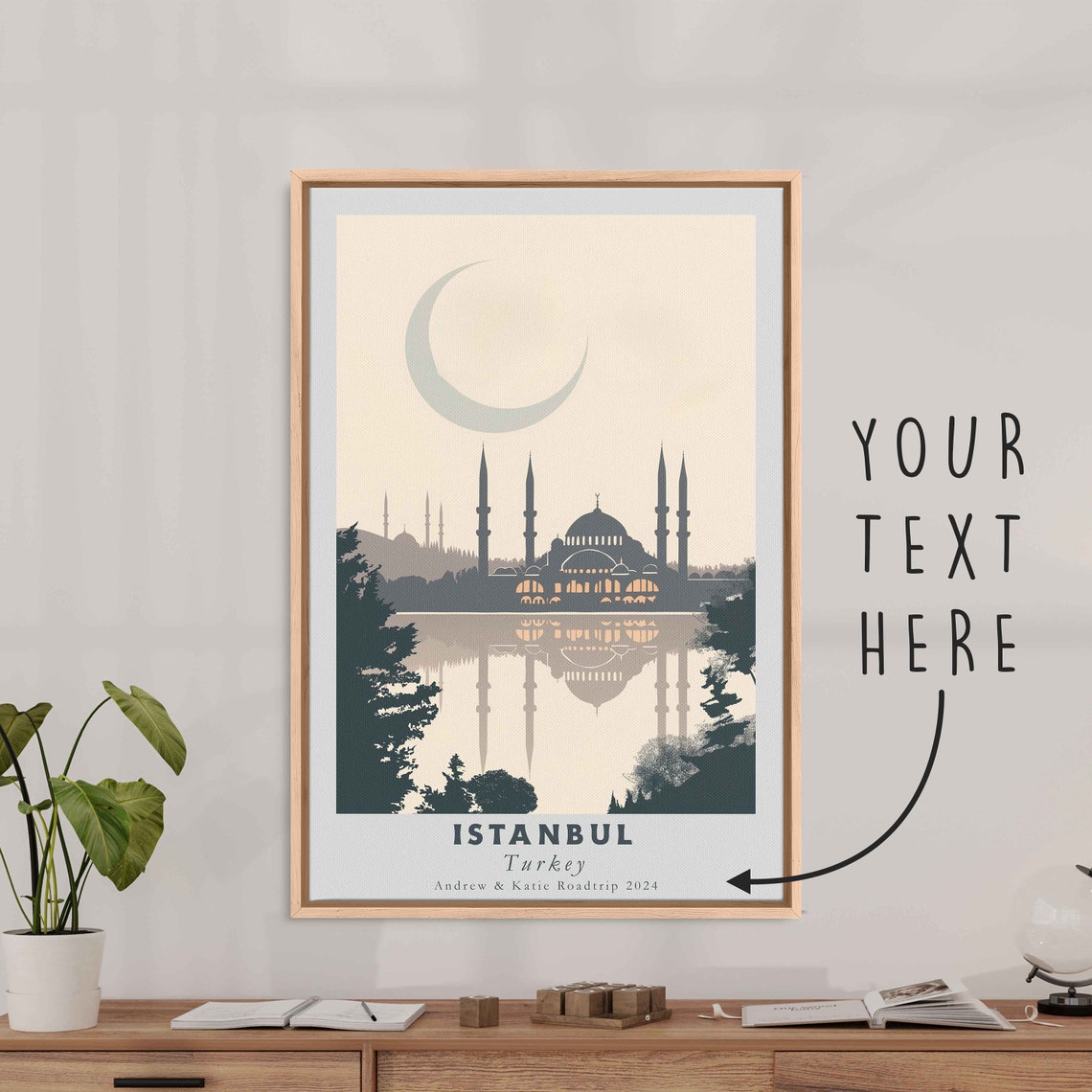 Istanbul Turkey Blue Mosque Silhouette Crescent Moon Night Art Poster - Image 3