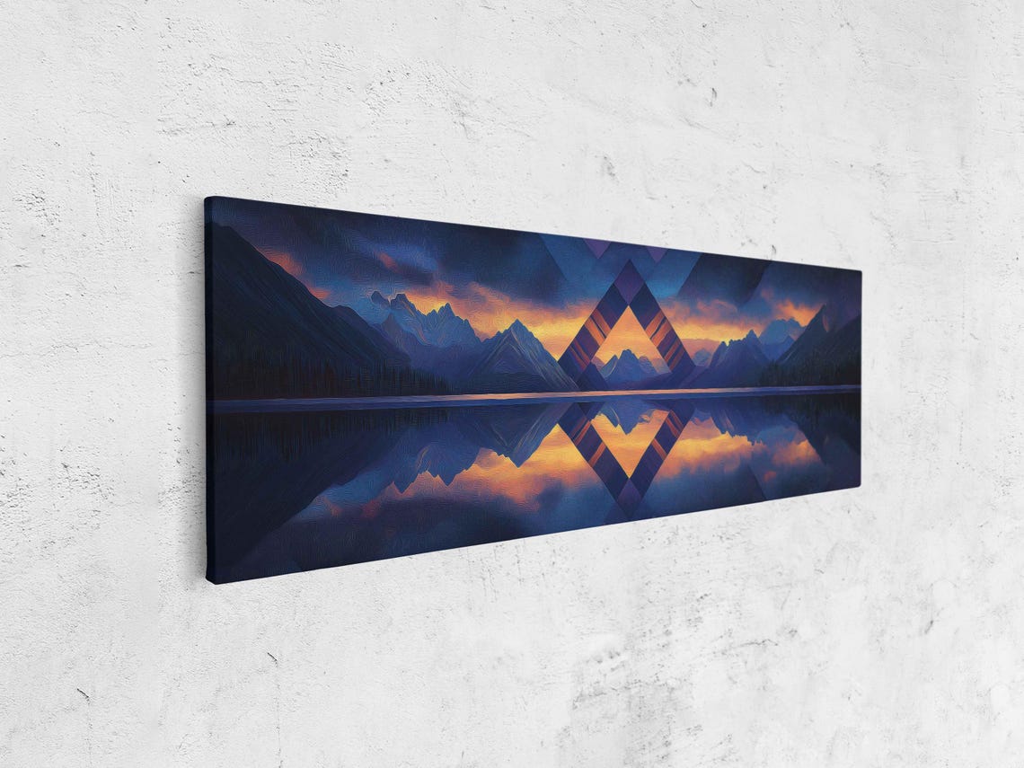 Dramatic Canadian Rockies Wall Art Print Twilight Sky Serene Reflections Oil Painting - Image 4