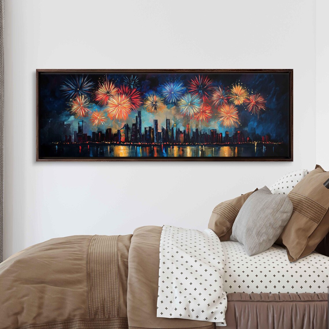 Fireworks Display Above City Skyline Poster