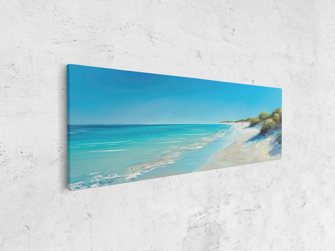 White Sand Beach Turquoise Blue Waves Clear Sky Panoramic Coastal Art Poster - Image 4