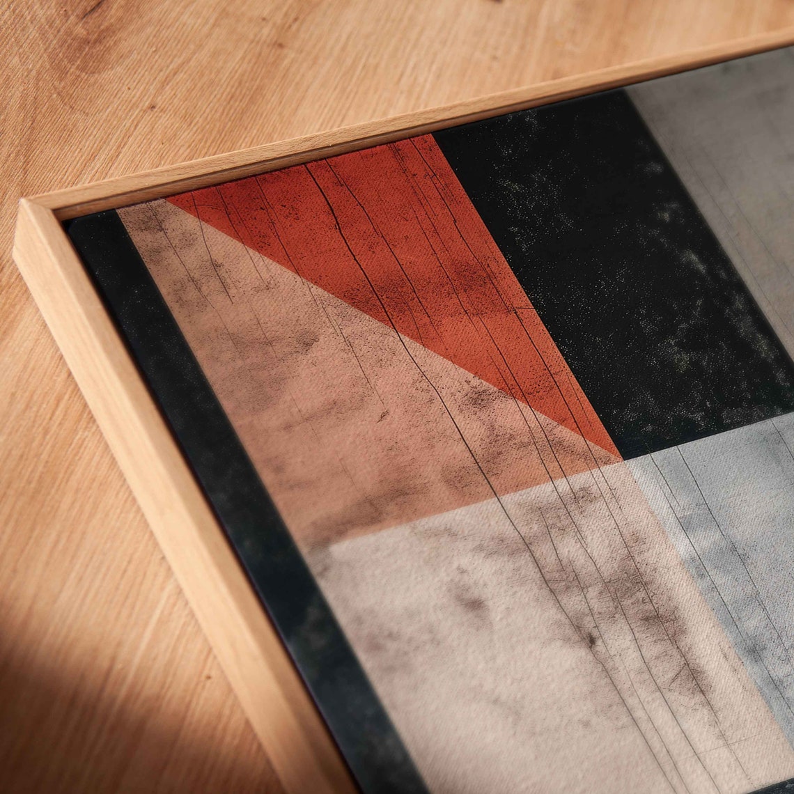 Geometric Blocks Terracotta Black Gray Abstract Painting Poster - Image 2
