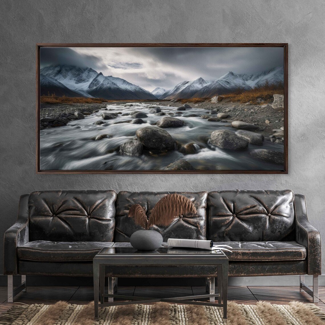 River Mountain Landscape Long Exposure Hdr Photography High Resolution Framed Print Ready To Hang