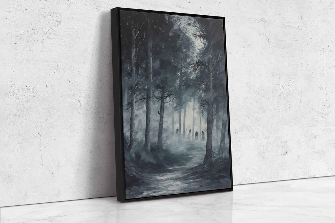 Ghostly Figures Misty Dark Forest Foggy Night Halloween Spooky Print - Image 4