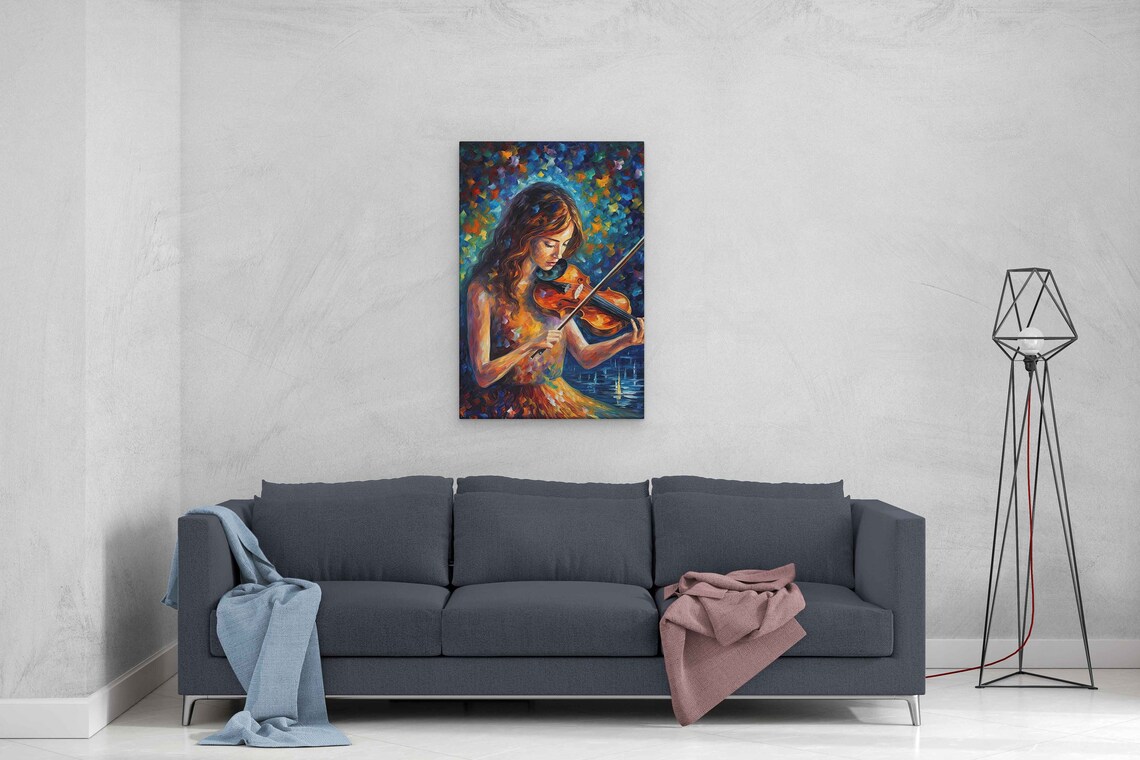 Woman Playing Violin Palette Knife Oil Painting Music Poster - Image 3