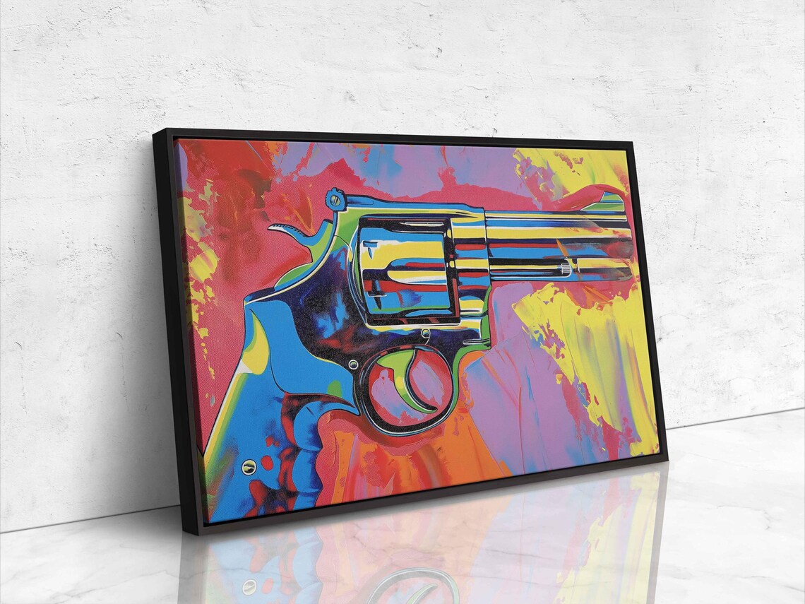 Pop Art Colorful Revolver Gun Pink Red Yellow Splash Wall Poster - Image 4