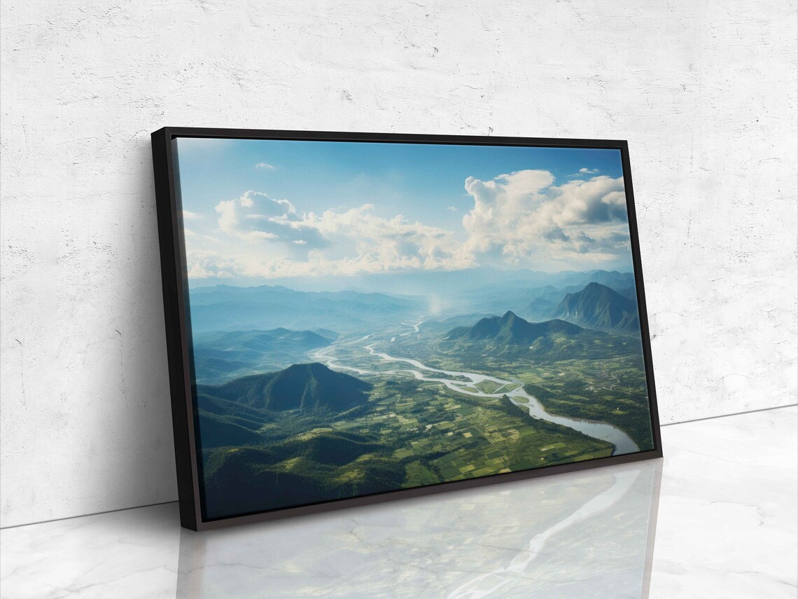 Breathtaking Mountain View Wall Art Print Overlooking Mountain Range Flowing River Pillowing Cloud Rural Landscape Ready To Hang - Image 4