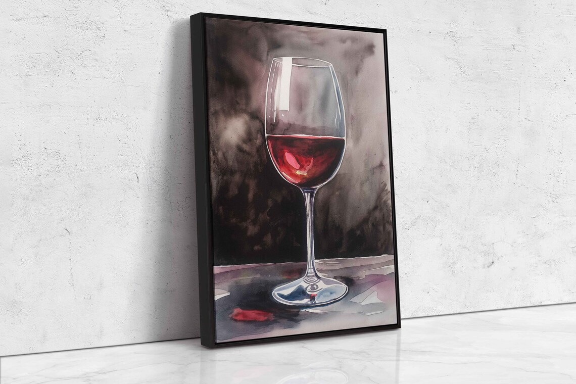 Elegant Red Wine Glass Watercolor Painting Dark Moody Background Art Poster - Image 4