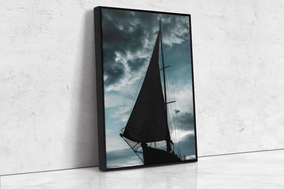 Sailboat Silhouette Dark Sail Moody Teal Storm Sky Nautical Poster - Image 4