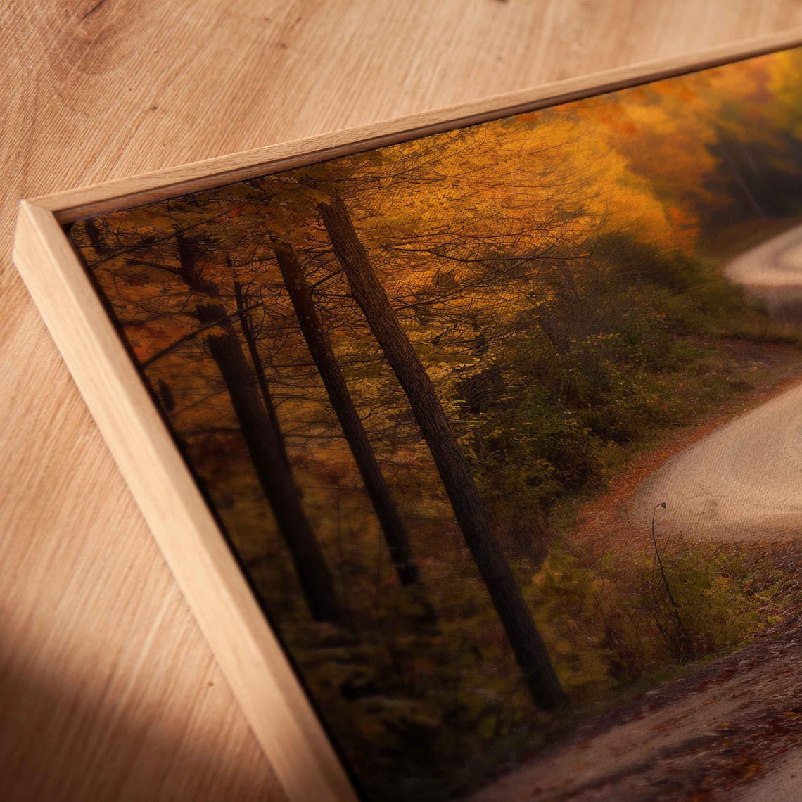 Winding Dirt Road Through Autumn Woods Golden Light Nature Poster - Image 2