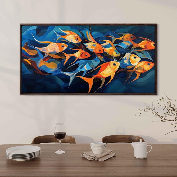 School Of Colorful Tropical Fish Wall Art Print Vibrant Abstract Acrylic Painting