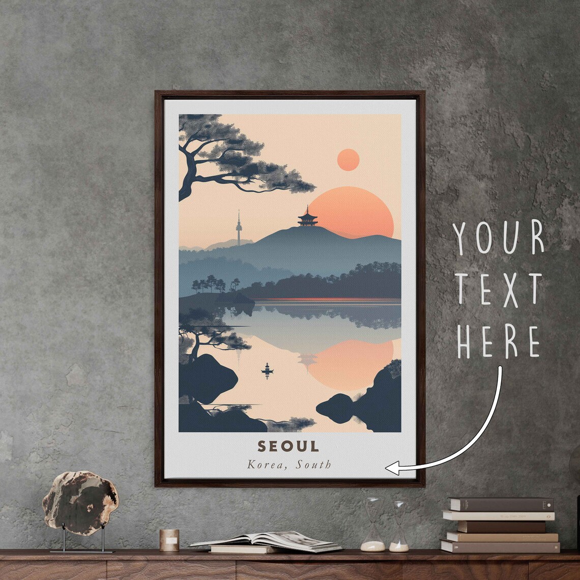 Seoul South Korea N Seoul Tower Sunset Lake Minimalist Travel Poster