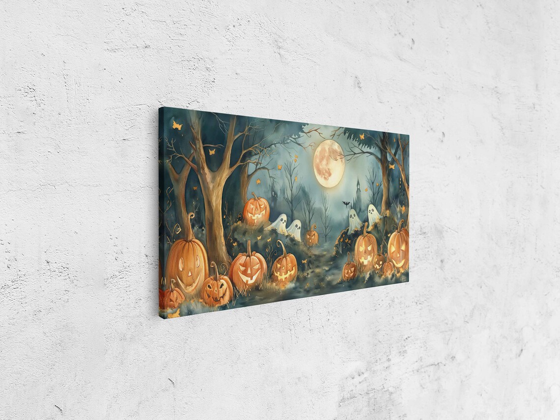Enchanted Pumpkin Patch With Glowing Jack O Lanterns And Friendly Ghosts Print - Image 4