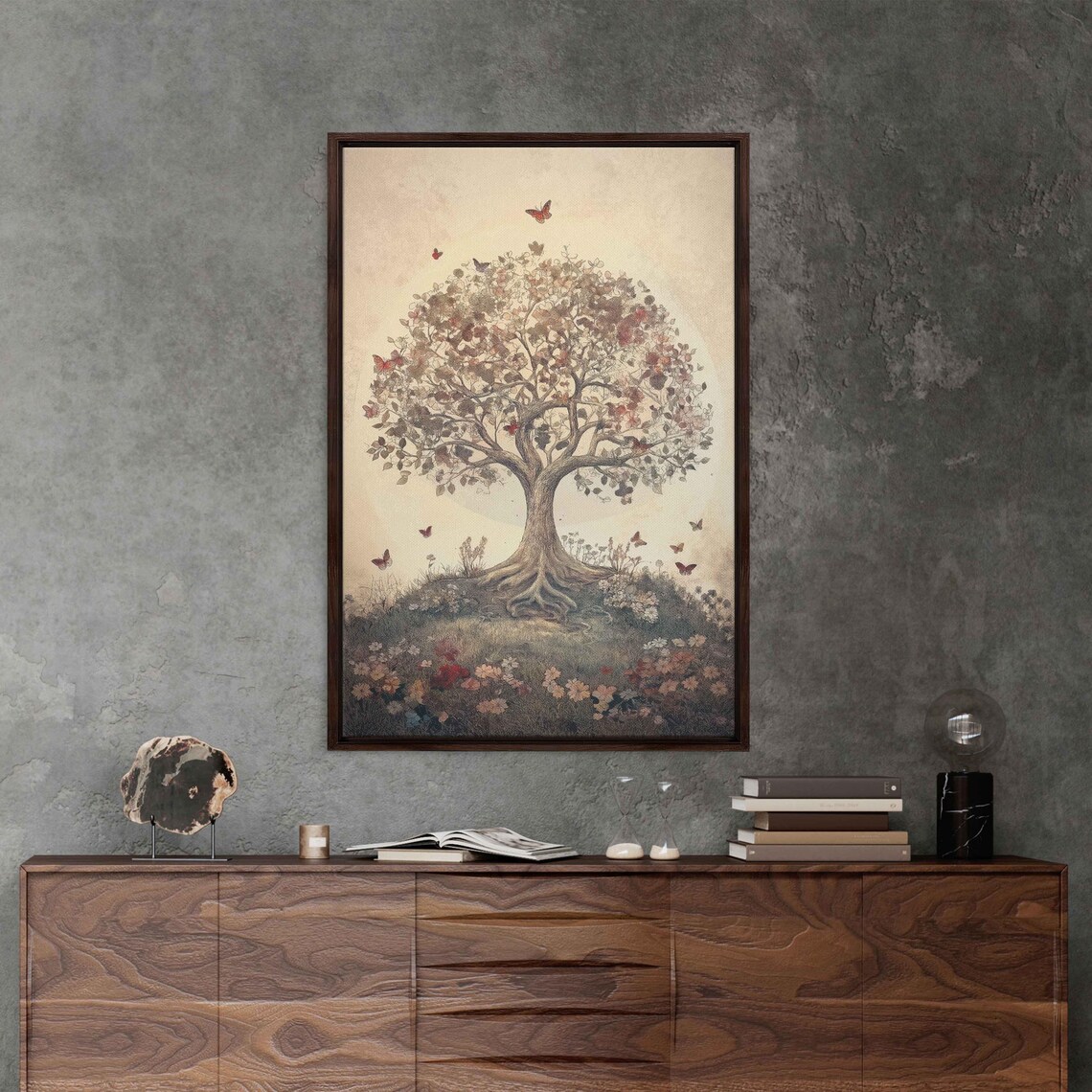 Tree Of Life Vintage Style Pastel Butterflies Botanical Art Print