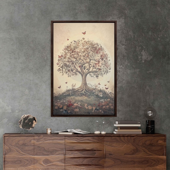 Tree Of Life In Pastels Wall Art Print Vintage Style Calm Ambiance Nature Illustration