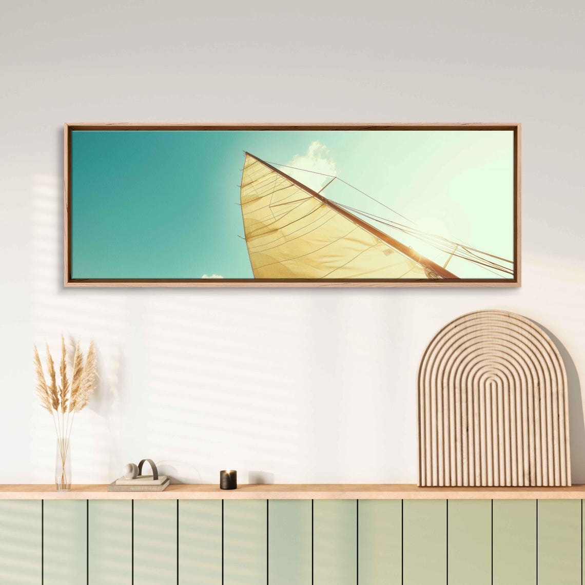 Golden Sunset Sail Close-Up Panoramic Nautical Wall Art Print - Image 3