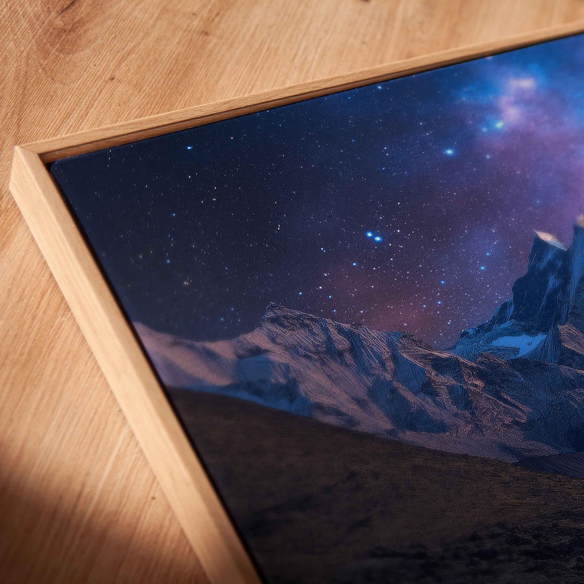 Starry Night Sky Over Jagged Snowy Mountain Peaks Landscape Poster - Image 2