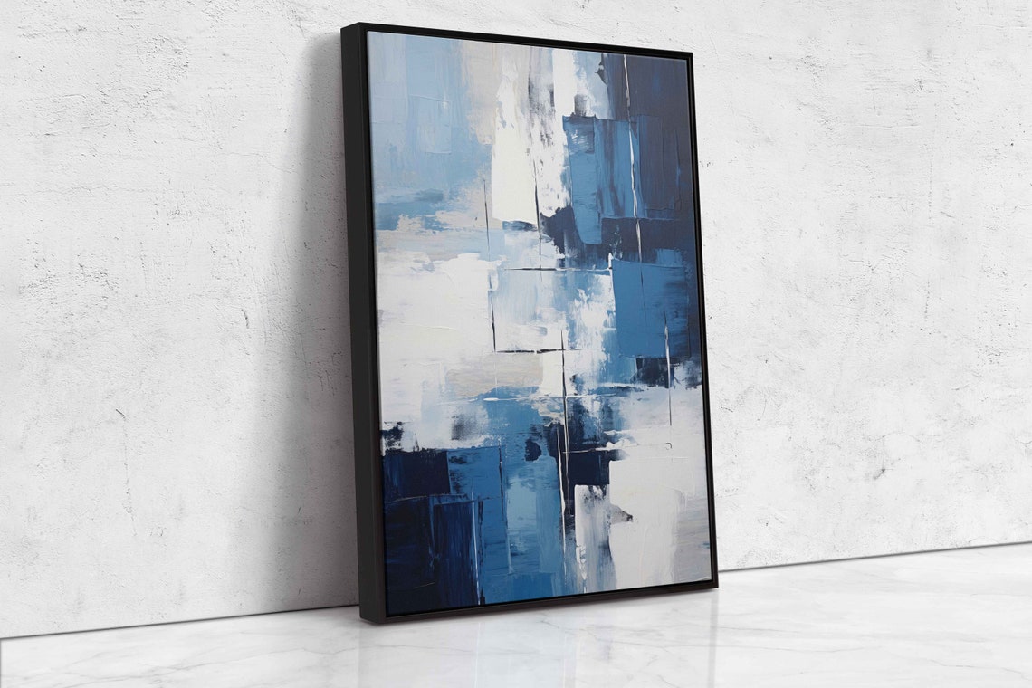 Navy Blue Abstract Palette Knife Painting Modern Minimalist Art Print - Image 4