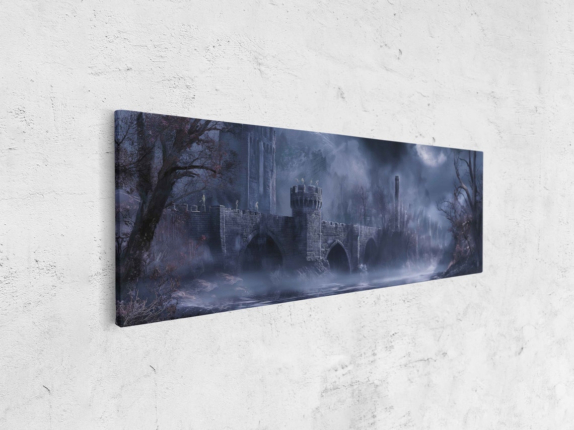 Ruined Castle Stone Bridge Foggy Night Dark Gothic Landscape Print - Image 4