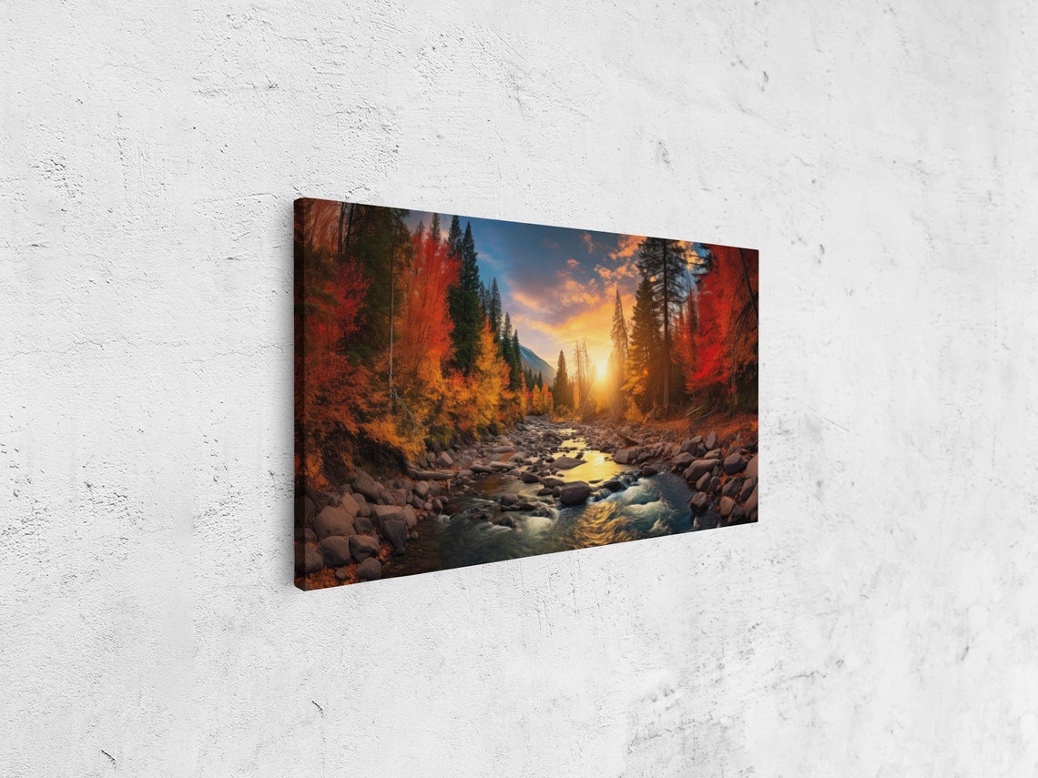 Sunset Autumn Forest Rocky Stream Fiery Fall Foliage Nature Poster - Image 4