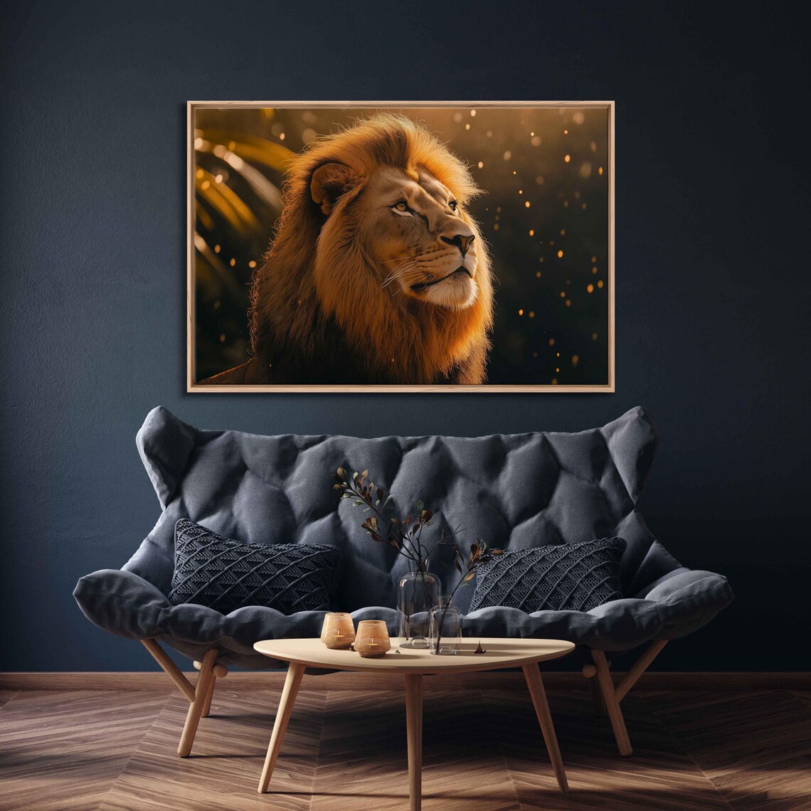 Majestic Lion Portrait Golden Mane Dark Background Regal King Of Jungle Wall Poster
