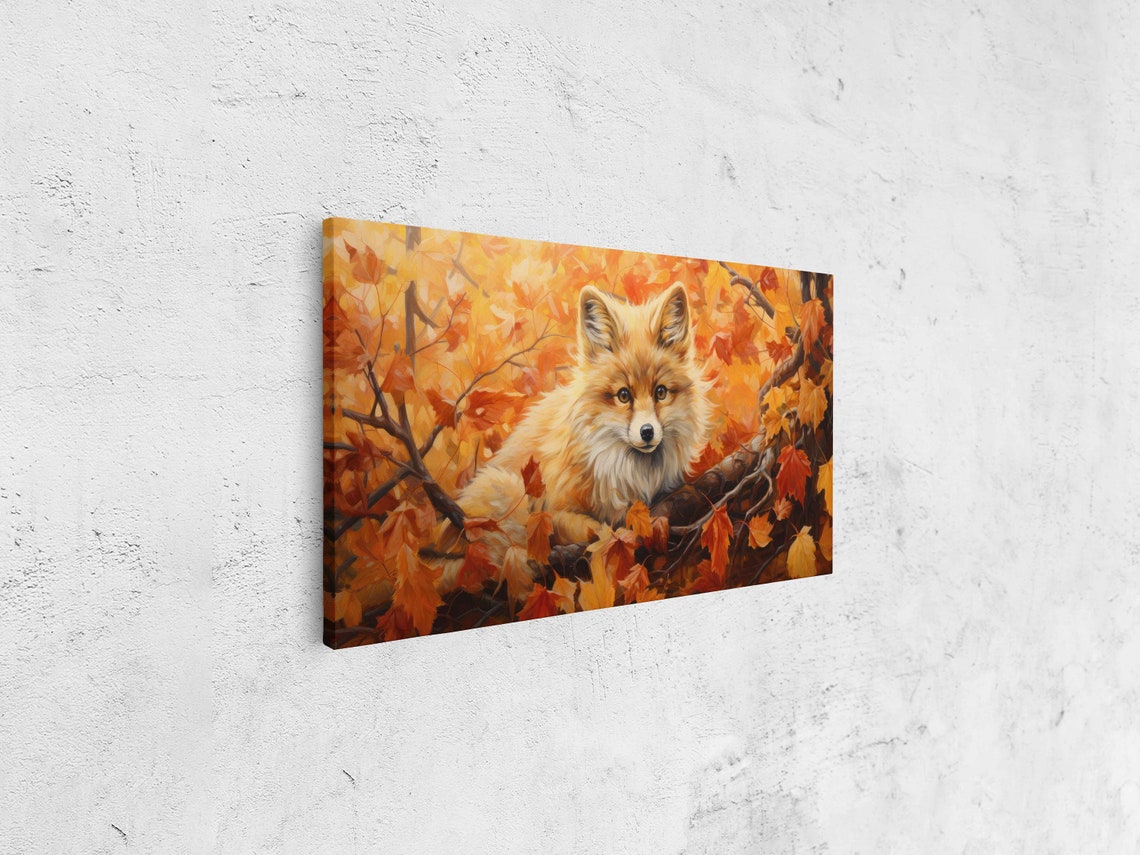Cute Fox Face Golden Maple Leaves Autumn Close Up Wall Art Print - Image 4