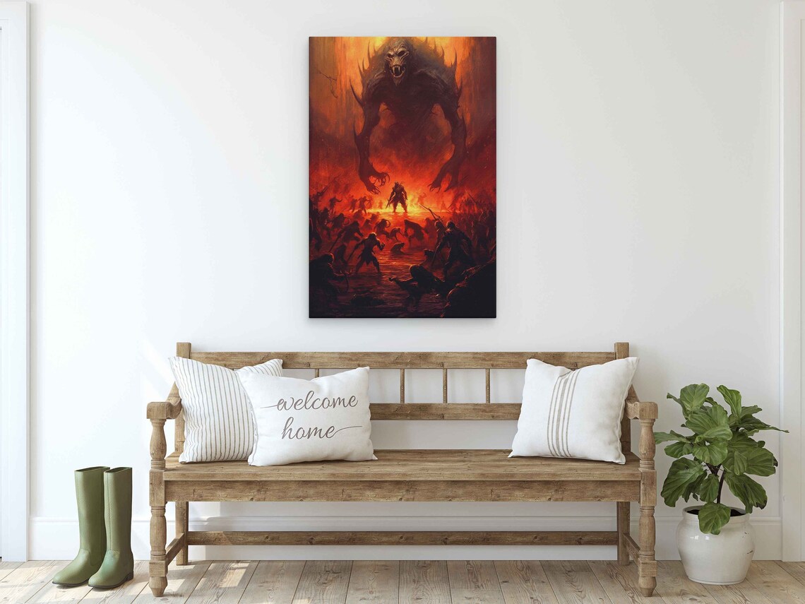 Demon Battle Fiery Inferno Fantasy Monster Army Fight Scene Poster - Image 3