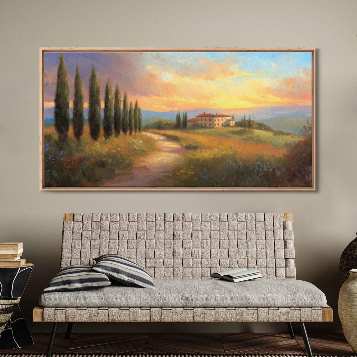 Tuscan Countryside Cypress Alley Villa Golden Sunset Italian Poster