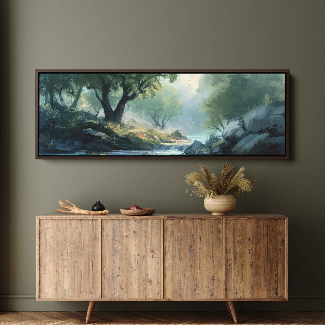 River In Forest Waterfall Painting Wall Art Print Ready To Hang Oil Painting