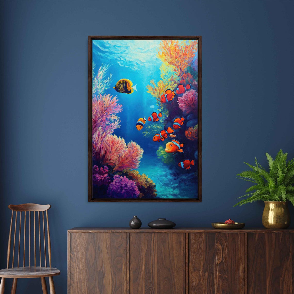 Coral Reef Underwater Scene With Clownfish And Angelfish Art Poster - Image 3