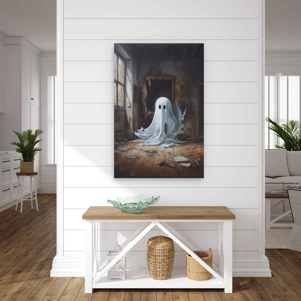 Cute Scary Ghost In An Abandoned House Print Wall Art - Image 2
