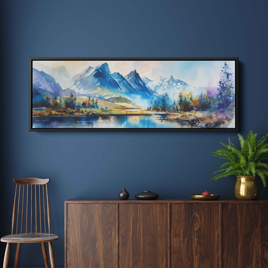 Panoramic Watercolor Snowy Mountain Range Wall Art Print Peaceful Nature Landscape Ready To Hang - Image 2