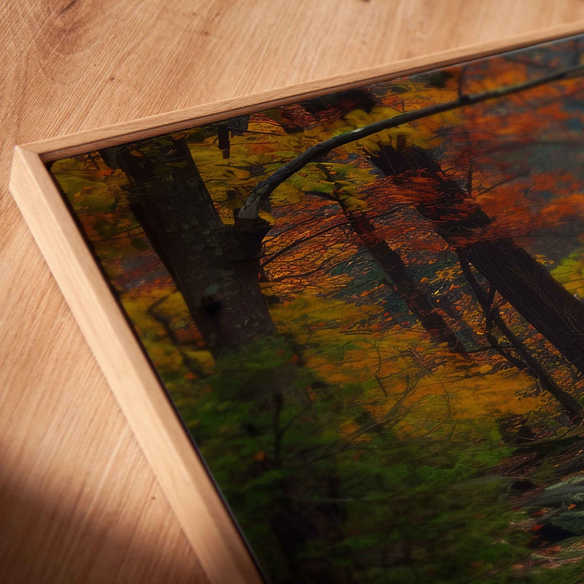 Autumn Forest River Wooden Bridge Fall Foliage Panoramic Poster - Image 2