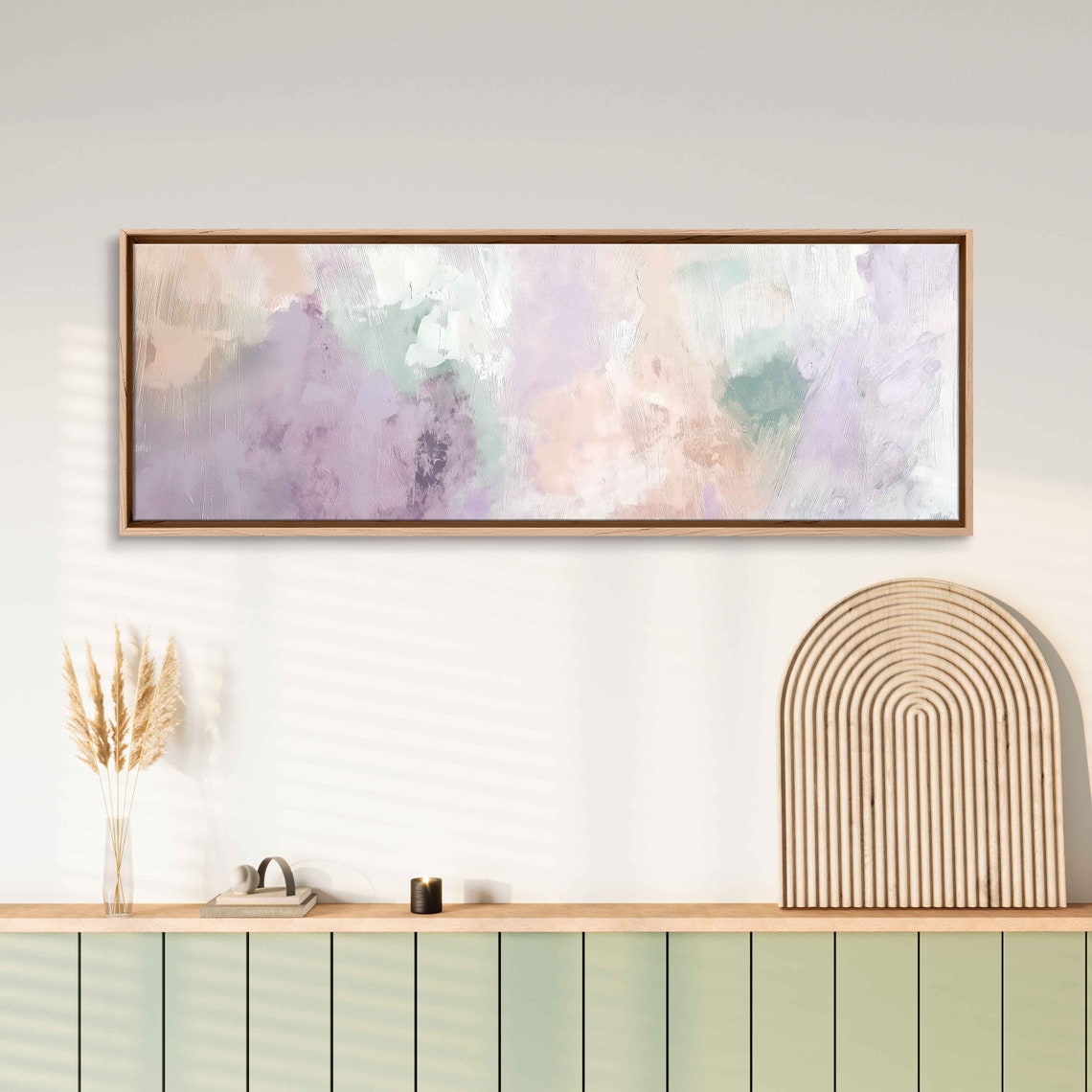 Lavender Blush Mint Brushstrokes Wide Pastel Abstract Painting Poster - Image 3
