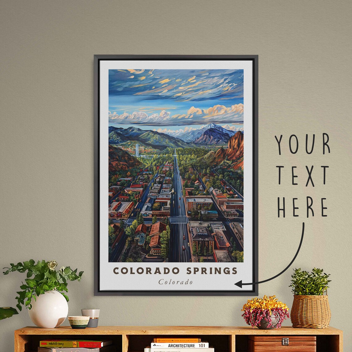 Colorado Springs Colorado Mountain City Aerial Travel Poster