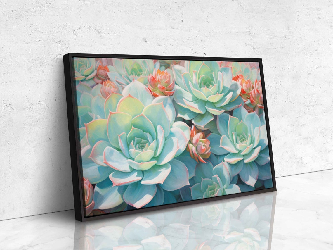 Sunlit Succulent Rosettes Pale Green Pink Tips Botanical Art Poster - Image 4