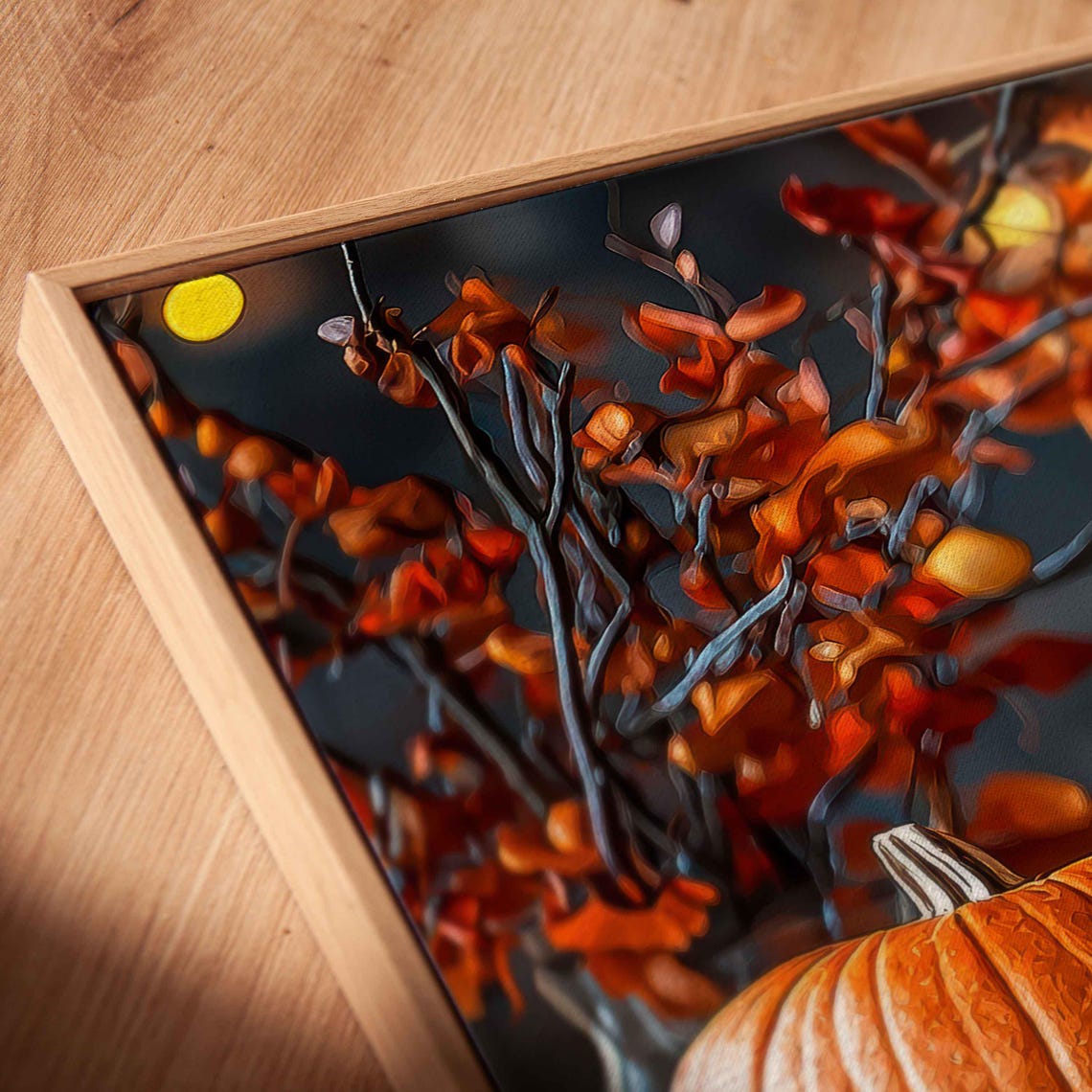 Cozy Coffee Table Still Life French Press Pumpkins Autumn Leaves Print - Image 2