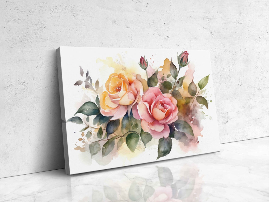 Watercolor Roses White Background Print On Framed Ready To Hang Mothers Day Gift - Image 4