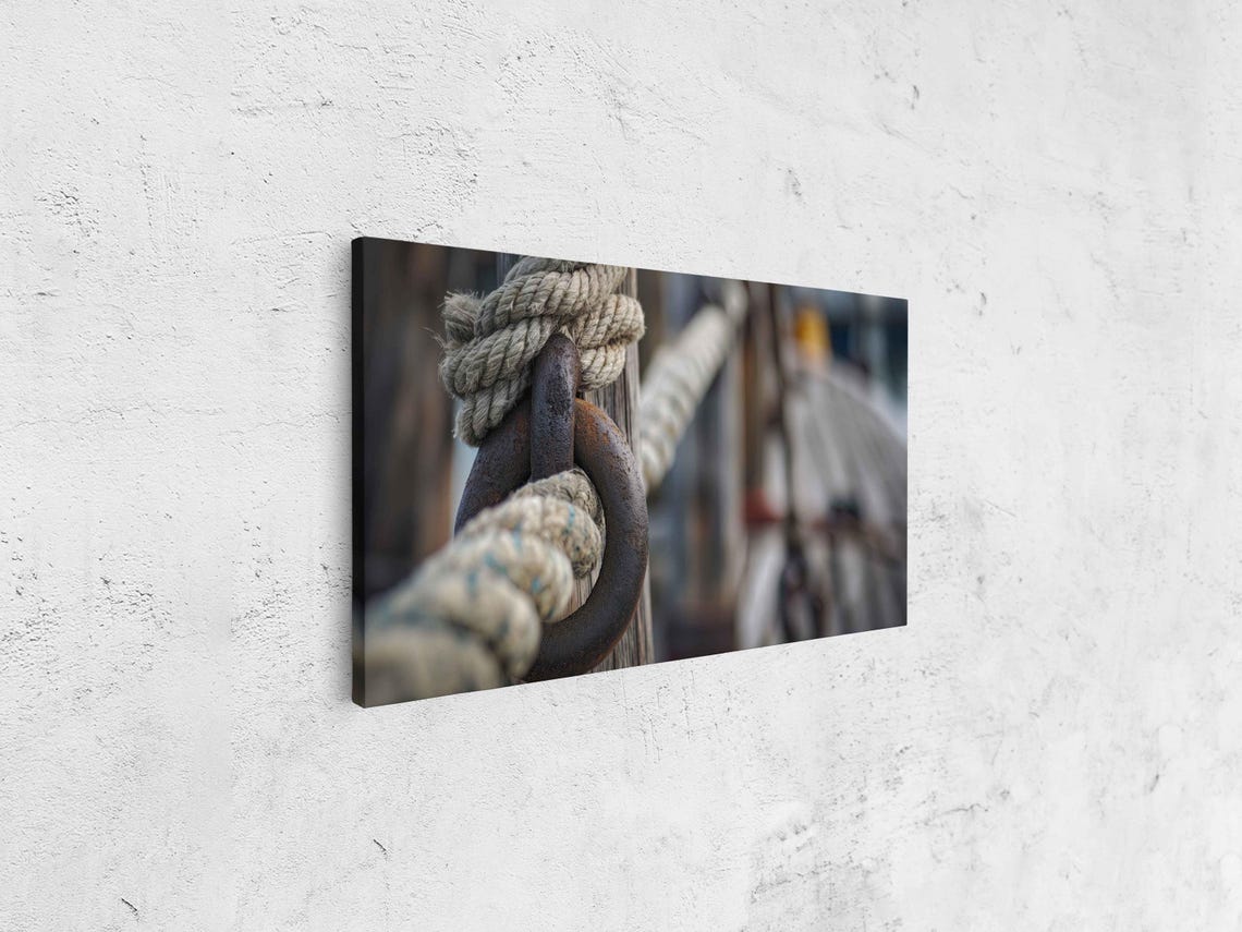 Rope Tied Around Rusty Anchor Ring Harbor Close-Up Photo Poster - Image 4